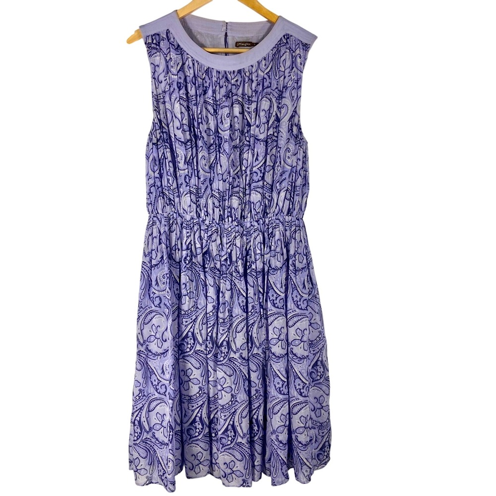 J McLaughlin Periwinkle Blue Paisley Sleeveless Silk Dress Womens Small‎
